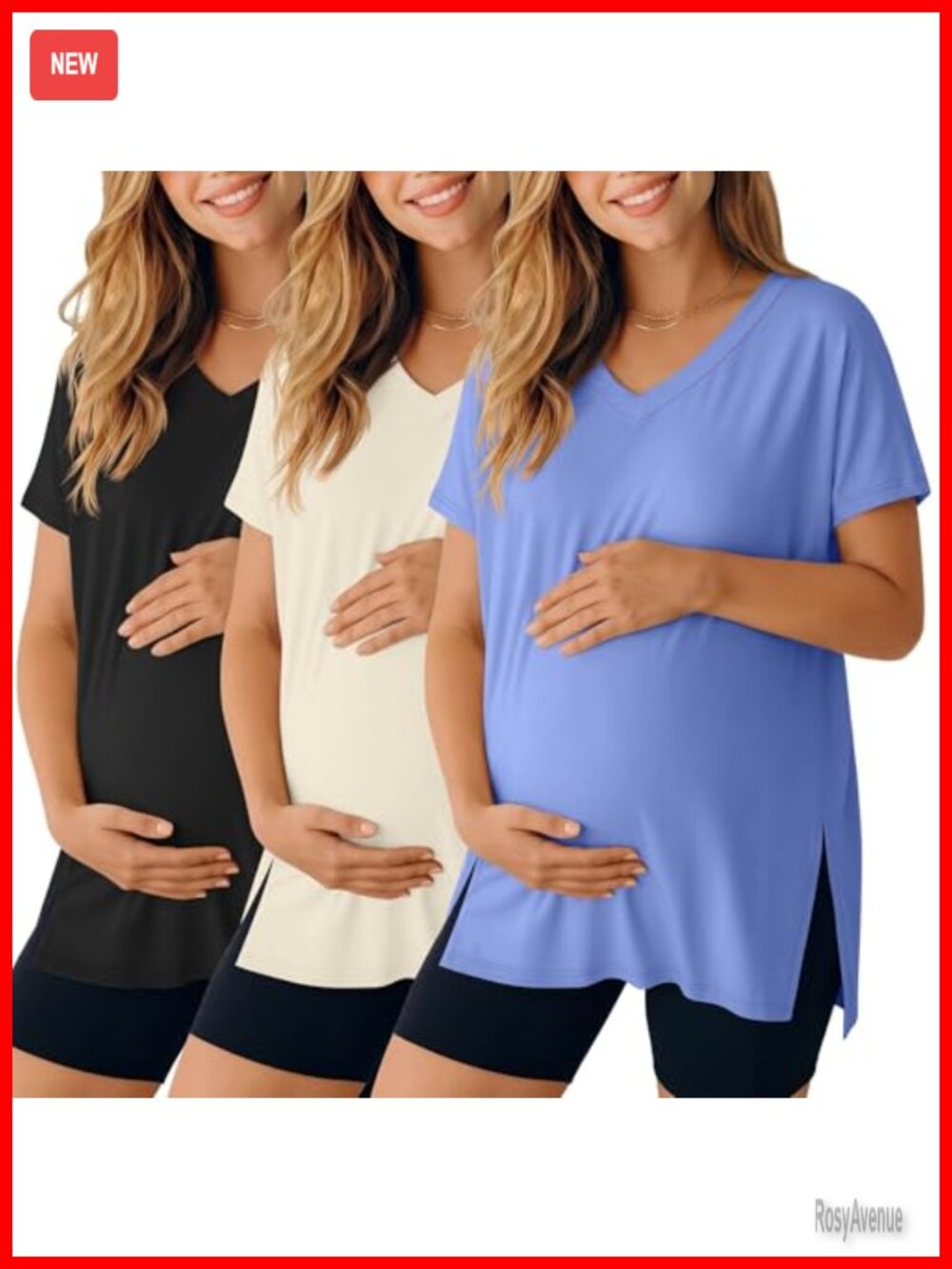3 Pack Maternity T-Shirts V-Neck Short Sleeve Side Split Pregnancy Tops